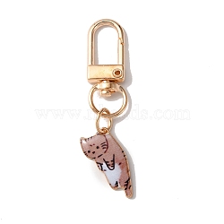 Cute Cat Alloy Enamel Pendant Decorations, Swivel Clasps Charms, Clip-on Charms, for Keychain, Purse, Backpack Ornament, Light Gold, Rosy Brown, 60mm(AJEW-WH0323-89C)