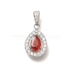 304 Stainless Steel Micro Pave Cubic Zirconia Pendants, Teardrop, 13.5x8.5x3.5mm, Hole: 4.5x2.5mm(STAS-H228-03P-07)