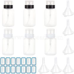 CHGCRAFT Empty Plastic Press Pump, Nail Polish Remover Clean Liquid Water Storage Bottle, with Plastic Funnel Hopper and Label Paster, Clear, 6x8.5cm, Capacity: 200ml(6.76 fl. oz), 2 colors, 3pcs/color, 6pcs(MRMJ-CA0001-04)