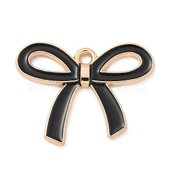 Alloy Enamel Pendants, Light Gold, Cadmium Free & Lead Free, Bowknot Charm, Black, 19.5x25x2mm, Hole: 1.6mm(ENAM-A008-10KCG-02)