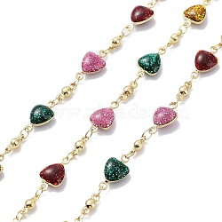 Colorful Enamel Heart Link Chains, with Brass Findings, Soldered, with Spool, Golden, 12.5x7x4mm, 7.5x3x2.5mm, about 16.40 Feet(5m)/Roll(CHC-R135-03G)