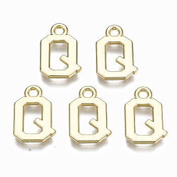 Alloy Charms, Cadmium Free & Nickel Free & Lead Free, Alphabet, Real 16K Gold Plated, Letter.Q, 14x9x1mm, Hole: 1.6mm
