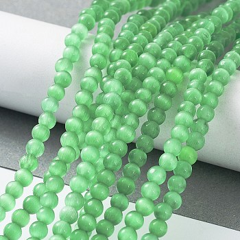 Cat Eye Beads Strands, Round, Spring Green, 4mm, Hole: 0.7mm, about 100~105pcs/strand, 14.37~14.69 inch(36.5~37.3cm)