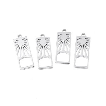 201 Stainless Steel Pendants, Rectangle with Sun, Stainless Steel Color, 27.5x10.5x1.5mm, Hole: 1.8mm