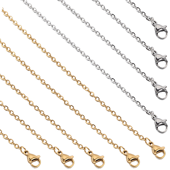 10Pcs 2 Colors 304 Stainless Steel Cable Chain Necklace, with Lobster Clasps, Golden & Stainless Steel Color, 23.6 inch(60cm), 5Pcs/color