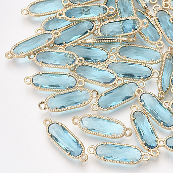 Glass Links, with Light Gold Plated Eco-Friendly Alloy Findings, Faceted, Oval, Sky Blue, 21x7x3mm, Hole: 1.2mm