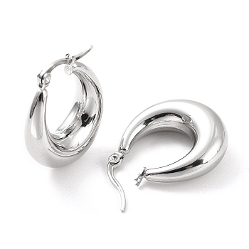 304 Stainless Steel Chunky Hoop Earrings for Women, Stainless Steel Color, 26x22x8mm, Pin: 0.6mm
