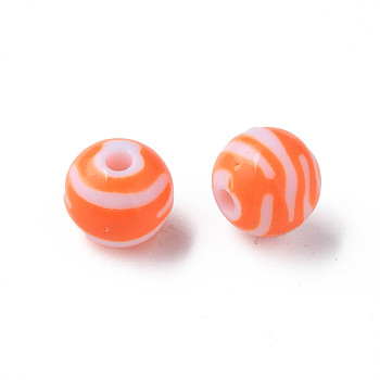 Opaque Striped Acrylic Beads, Round, Coral, 11.5x10.5mm, Hole: 2.5mm, about 549pcs/500g