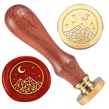 Wax Seal Stamp Set, Golden Tone Sealing Wax Stamp Solid Brass Head, with Retro Wooden Handle, for Envelopes Invitations, Gift Card, Moon, 83x22mm