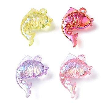 Electroplate Transparent UV Plating Acrylic Pendants, Iridescent, Carp Charms, Mixed Color, 45.5x31.5x16mm, Hole: 3mm