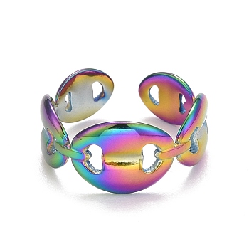 Rainbow Color Ion Plating(IP) 304 Stainless Steel Coffee Bean Open Cuff Ring for Women, US Size 7(17.3mm)