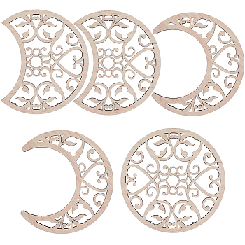 Wooden Moon Phase Decor Wall Decorations Set, with Stickers, for Bedroom Home Living Room Ornament , Pink, 200~201x167~201x4.5mm