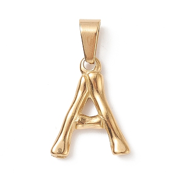 304 Stainless Steel Pendants, Bamboo Style, Letter, Golden Color, Letter.A, 18.5x15x3mm, Hole: 3x7mm