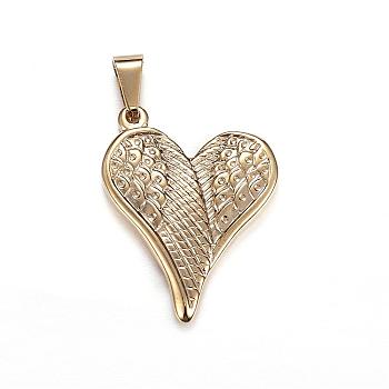 304 Stainless Steel Pendants, Heart with Wing, Golden, 35x28x3.5mm, Hole: 5x10mm