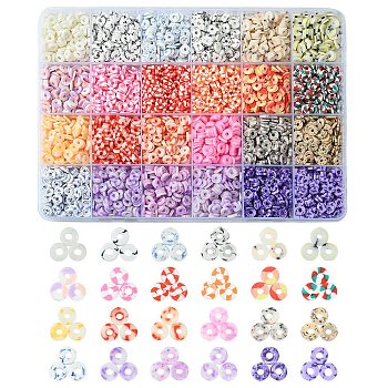 168G 24 Colors Eco-Friendly Handmade Polymer Clay Beads, Disc/Flat Round, Heishi Beads, Mixed Color, 6x1mm, Hole: 2mm, 7g/color