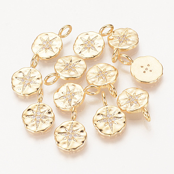 Brass Micro Pave Cubic Zirconia Charms, Nickel Free, Golden, Flat Round, 15.5x10.5x1.5mm, Hole: 2.5mm