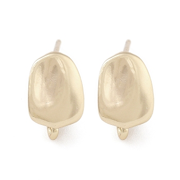 Brass Stud Earring Findings for Women, Irregular Coffee Bean, Real 14K Gold Plated, 7x11x16.5mm