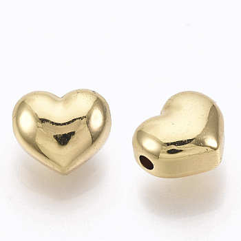 201 Stainless Steel Beads, Heart, Real 18K Gold Plated, 9x10x6mm, Hole: 1.6mm