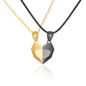 Valentine's Day Stainless Steel Magnetic Heart-shaped Couples Necklace Set with Peach Heart Pendant, Gunmetal & Golden