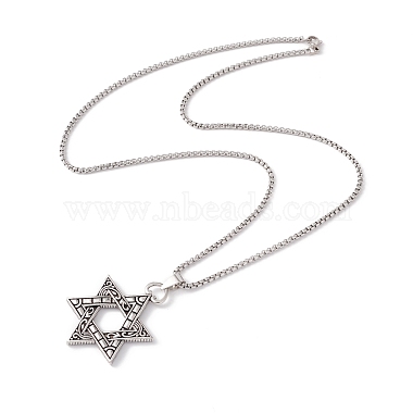 Collier pendentif étoile david en alliage avec 201 chaînes de boîte en acier inoxydable(NJEW-E016-16AS)-2