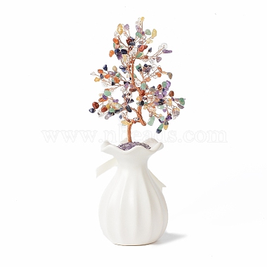 Natural Gemstone Chips with Brass Wrapped Wire Money Tree on Ceramic Vase Display Decorations(DJEW-B007-01D)-2
