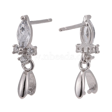 Rhodium Plated 925 Sterling Silver Stud Earring Findings(STER-F048-34P)-2