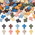 100Pcs 10 Colors Synthetic Lava Rock Beads, Dyed, Cross, Mixed Color, 11x9x3mm, Hole: 1mm, 10pcs/color(G-ME0001-11)