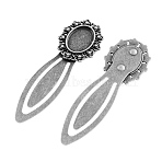Tibetan Style Bookmark Cabochon Settings, Cadmium Free & Lead Free, Antique Silver, Tray: 18x13mm, 74x25x4mm(X-TIBE-S167-AS-NR)