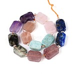Natural Lapis Lazuli & Amethyst & Rose Quartz & Amazonite & Prehnite & Strawberry Quartz & Sunstone 7 Chakra Beads Strands, with Seed Beads, Rectangle, 9.5~14x7~10x4~6.5mm, Hole: 0.8~1mm, about 12~15pcs/strand, 6.69~8.07''(17~20.5cm)(G-C098-A30-01)