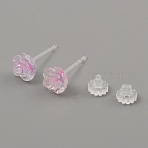 Resin Stud Earrings, Flower, Pearl Pink, 7x7mm(EJEW-WH0016-39B)