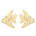 Brass Micro Pave Cubic Zirconia Stud Earrings, Fish, Lead Free & Cadmium Free, Long-Lasting Plated, Rack Plating, Real 18K Gold Plated, 14x13.5mm(EJEW-G471-27G)