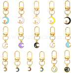 16Pcs Alloy Enamel Pendant Decorations, Moon, with Alloy Swivel Clasps, Mixed Color, 46~54mm(HJEW-YW00249)