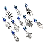 Evil Eyes Resin & Alloy Pendant, Hamsa Hand, Antique Silver, 28~29mm, 10pcs/set(PALLOY-YW029)