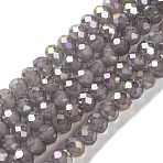 Baking Electroplate Glass Beads Strands, AB Color, Faceted, Round, Gray, 8x6mm, Hole: 1mm, about 60~62pcs/strand, 15.75''(39~40cm)(DGLA-A039-J8mm-B06)