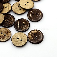 Coconut Buttons, 2-Hole, Flat Round, Coconut Brown, 20x2.5mm, Hole: 2mm(X-COCO-I002-096)