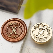 Golden Tone Wax Seal Brass Stamp Head, Flower with Letter Pattern, for Wax Seal Stamp, Letter X, 24x14mm, Inner Diameter: 7mm(DIY-B079-01G-X)