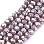 Electroplate Glass Beads Strands, Opaque Solid Color, AB Color Plated, Faceted, Rondelle, Thistle, 8x6mm, Hole: 1mm, about 68pcs/strand, 15.5 inch(38.75cm)(EGLA-A034-P8mm-B19)