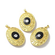 Rack Plating Brass Pendants, with Enamel, Long-Lasting Plated, Lead Free & Cadmium Free, Real 18K Gold Plated, Oval with Evil Eyes, Black, 50.5x35x9.5mm, Hole: 6x3mm(KK-H473-01G-05)