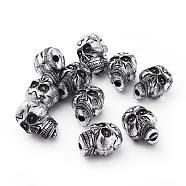 Antique Silver Plated Acrylic Beads, Halloween Skull, 23x17x15.5mm, Hole: 3.5mm, about 172pcs/500g(PLS111Y)