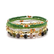 5Pcs 5 Style Natural Indian Agate & Synthetic Hematite & Glass Sead Beads Stretch Bracelets Set, Stackable Bracelets for Women Girls, Inner Diameter: 2-1/8 inch(5.5~5.6cm), 5pcs/set(BJEW-JB07670-04)