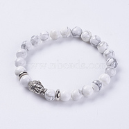 Natural Howlite Beads Stretch Bracelets, with Alloy Finding, Buddha's Head, 2-1/8 inch(55mm)(BJEW-E325-D24)