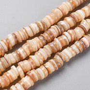 Natural Freshwater Shell Beads Strands, Heishi Beads, Flat Round/Disc, Yellow, 5~7x1.5~2.5mm, Hole: 1.2mm, about 200pcs/strand, 15.75''(40cm)(SHEL-C001-06B)