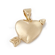 Rack Plating Brass Charms, Cadmium Free & Lead Free, Long-Lasting Plated, Heart with Arrow, Real 18K Gold Plated, 14x15x4mm, Hole: 3.5x5mm(KK-G451-05G)