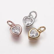 Brass Micro Pave Grade AAA Cubic Zirconia Charms, Lead Free & Nickel Free & Cadmium Free, Heart, Mixed Color, 9x6.5x4mm, Hole: 3mm(ZIRC-K059-10-NR)