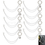 10Pcs 10 Style 304 Stainless Steel Decorative Shoe Chains, with Zinc Alloy Lobster Claw Clasps & Moon Sun Charms, Platinum, 202mm, 1pc/style(FIND-AB00058)