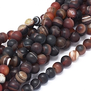 Natural Banded Agate/Striped Agate Beads Strands, Frosted, Dyed & Heated, Round, 10~10.5mm, Hole: 1mm, about 38 pcs/Strand, 14.57 inch(37 cm)(G-D0005-30-10mm)
