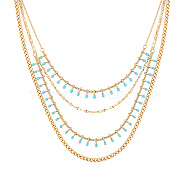 Stainless Steel Curb Chains Multi Layers Bib Necklaces, with Natural  Turquoise Charms, Golden, 15.75 inch(40cm)(LX8360-3)