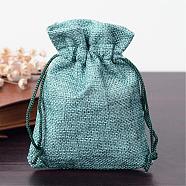 Polyester Imitation Burlap Packing Pouches Drawstring Bags, for Christmas, Wedding Party and DIY Craft Packing, Medium Sea Green, 12x9cm(ABAG-R005-9x12-07)