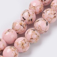Sea Shell and Synthetic Turquoise Assembled Beads Strands, Round, Misty Rose, 8~9mm, Hole: 1.2mm, about 49~50pcs/strand, 15.3~15.7 inch(39~40cm)(G-G758-09-8mm)