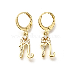 Brass Clear Cubic Zirconia Hoop Earrings, Real 18K Gold Plated, Letter N, 30mm, pendants: 16.5x9.5x2mm(EJEW-M045-01N)